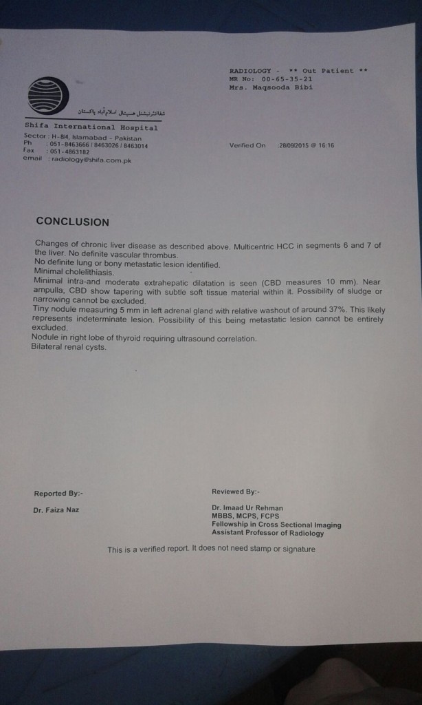 Medical Report of Liver Tumor Before Treatment 2